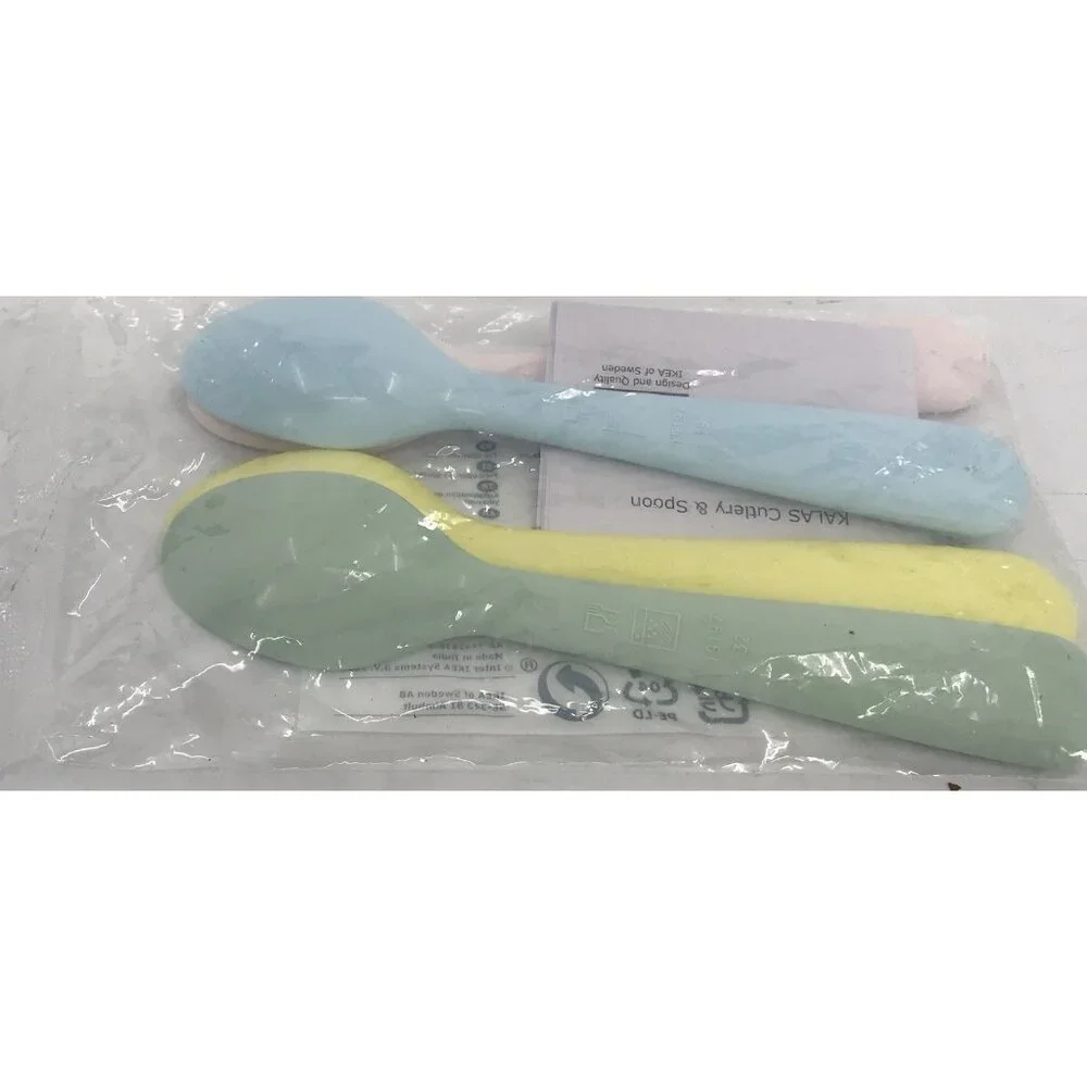 IKEA Kalas Kids Plastic Spoon‎ Multi-Color Tableware 4 Pack Pink Blue Yellow
